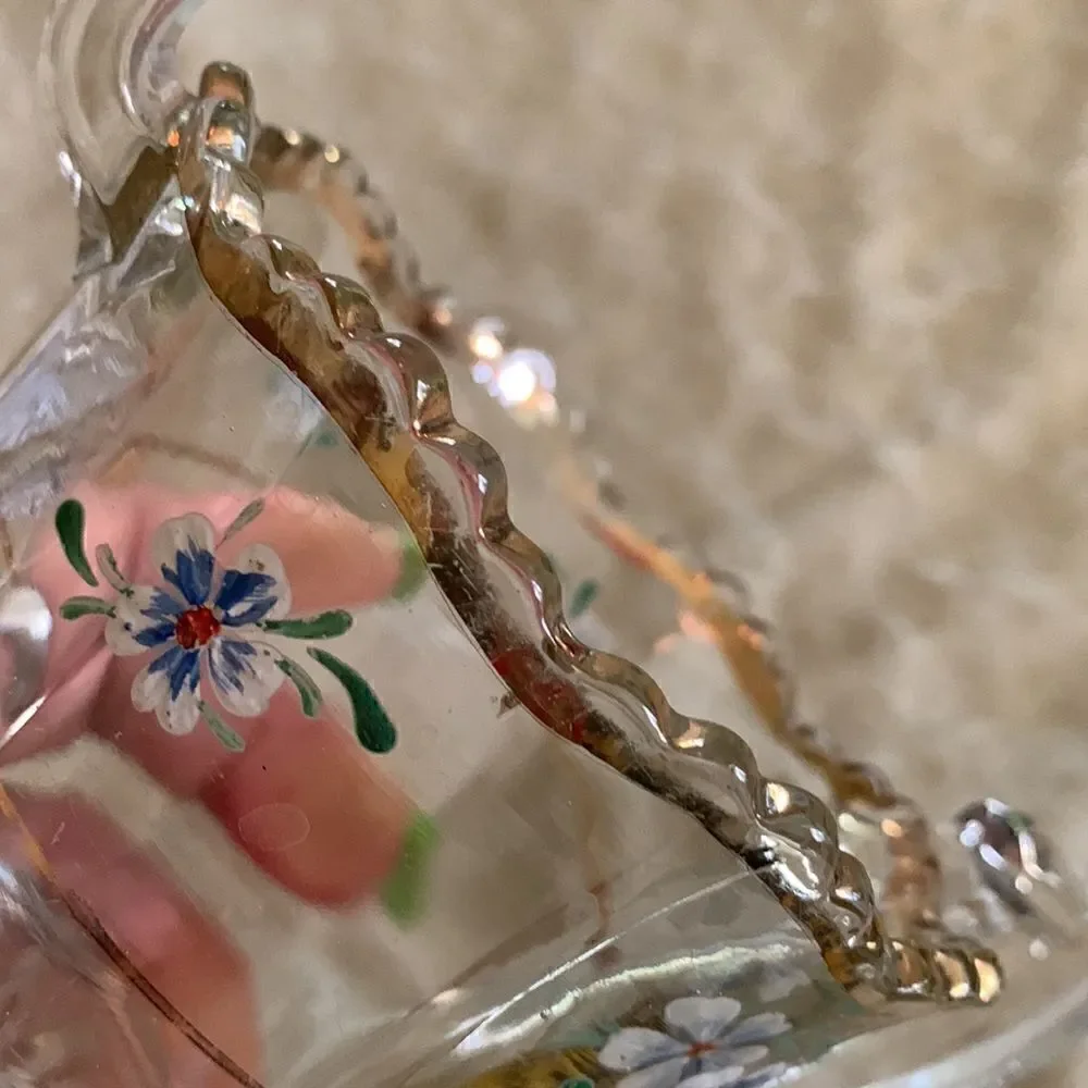 Sugar Bowl Crystal Gold Leaf  Heavy Glass Hand Painted Vintage